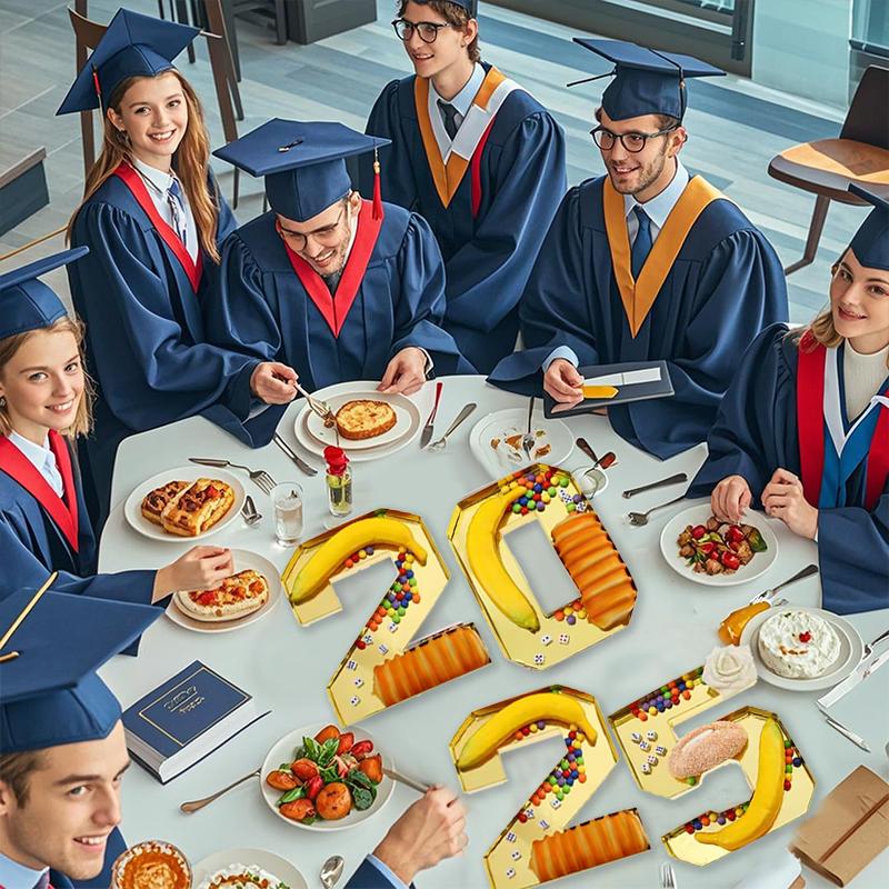 1/4pcs Digital Design Dinner Plate Party Supplies Party Candy Container Gold Number Shaped Box Snack Tray 24.5x21x3cm