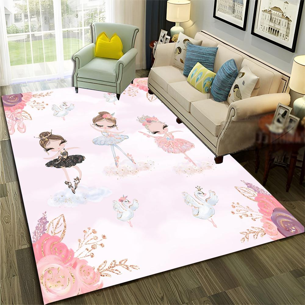 Ballet Girl Ballerina Swan Cartoon Carpet Rug for Home Living Room Bedroom Sofa Doormat Decor,kids Area Rug Non-slip Floor Mat