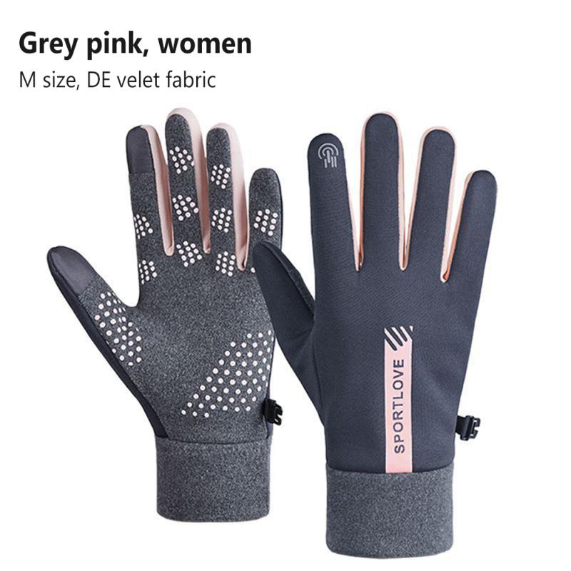 1 пара Мужские Женские Варежки на Полный Палец Утолщенные Ветрозащитные Морозостойкие Сенсорный Экран На Открытом Воздухе Бег women gray pink