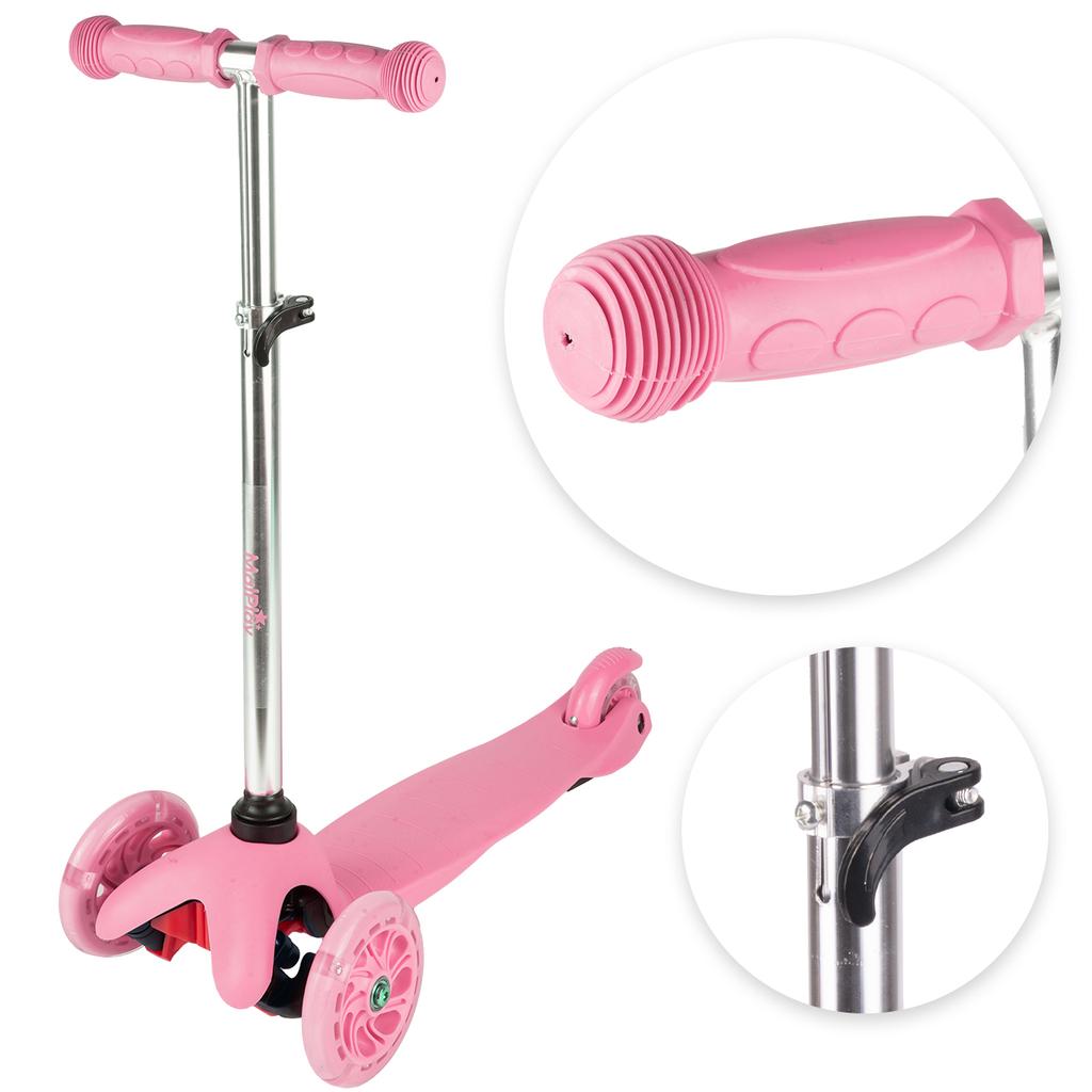 Pink Adjustable Three-Wheel LED Light-Up Kids Scooter