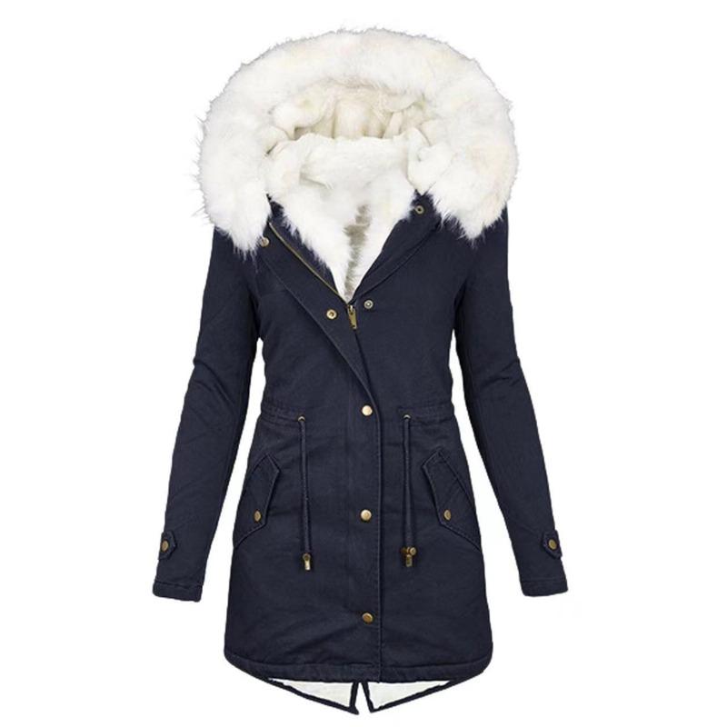 Large and Thickened Cotton Clothes, Medium and Long Pies In Autumn and Winter, Overcome Fur Collar Hooded Warm and Fleece Jacket for Women