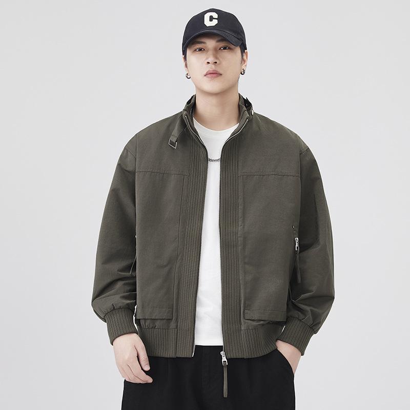 Męska kurtka robocza w stylu amerykańskim z kołnierzem stojącym - Jesienna modna luźna kurtka typu pilot