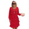 Women Dress Solid Color Multi Layered Cake Dress Round Neck
