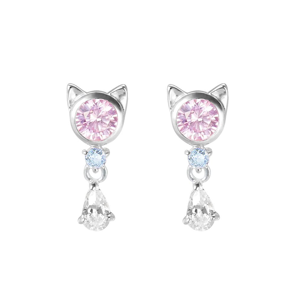 

Birthstone Earrings for Women Popular Cat Face Jewel Silver [MIE3130PCZ] (March Aquamarine)