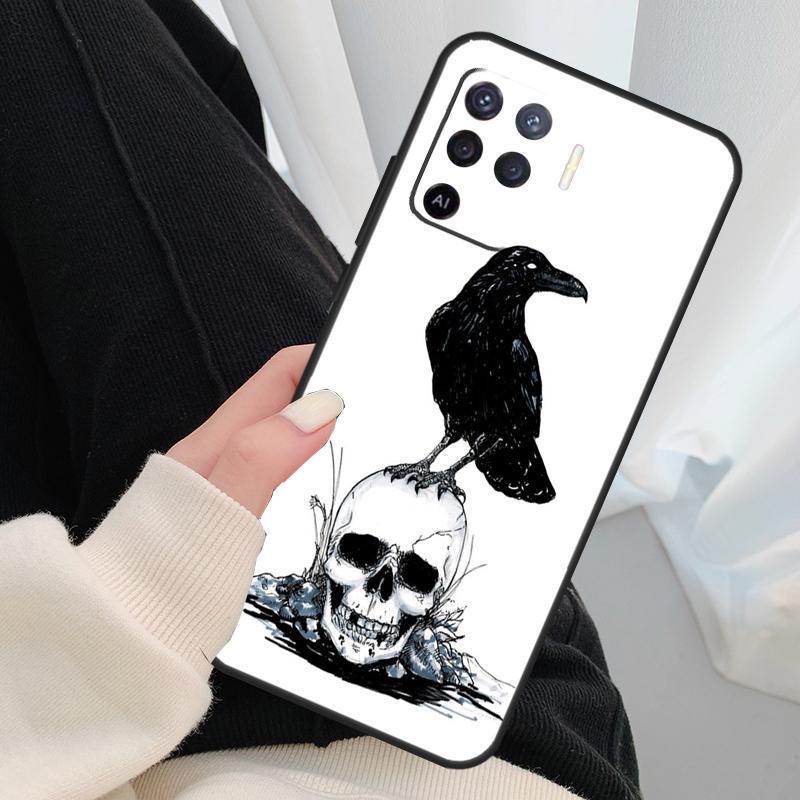 Crow Raven Dark Skull Case For OPPO A15 A16 A1K A54 A74 A94 A52 A72 A83 A91 A93 A53S A5 A9 A31 A53 2020 Cover