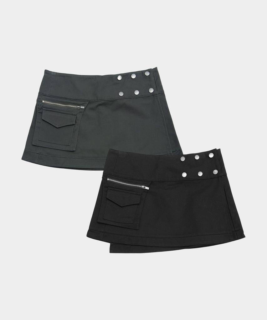PLACE STUDIO Studded Double Pocket Zipper Point Slit Layered Mini Skirt _2 Colors