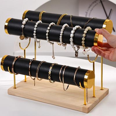 3-Layer Jewelry Rack Wooden Bracelet Holder Large Capacity Simple Installation Necklace Jewelry Storage Organizer
