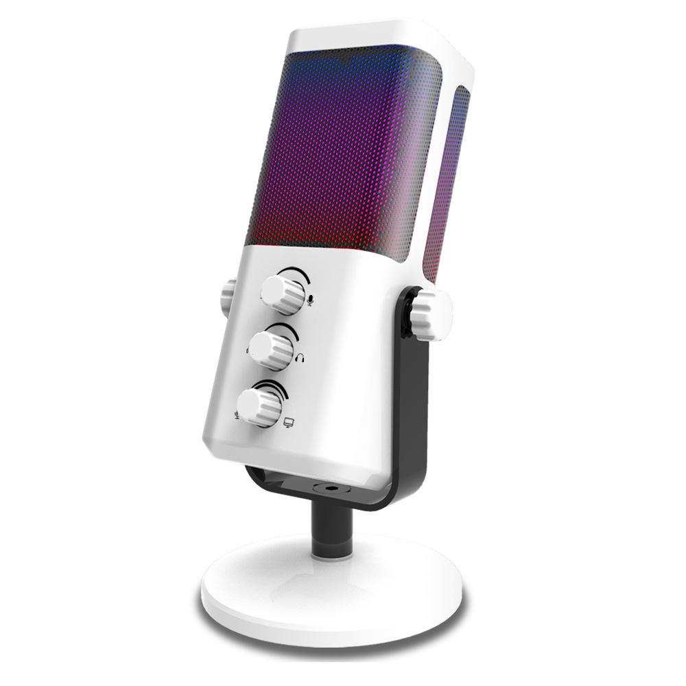USB Spiele Mikrofon mit Spiel-Chat-Balance, RGB Kondensatormikrofon mit Hall/Rauschunterdrückung/Monitoring-Mikrofon, für Streaming