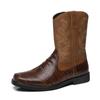 Fashion Men's Wide Width Tall Cowboy Boots Fall 2025 PU Leather High Shaft Western Embroidered Workwear Vintage Riding Boots for Outdoor