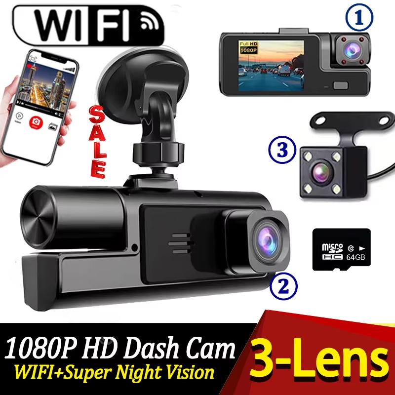 3-Kanal-Dashcam für Autos, 1080P, Autokamera, WLAN-Videorecorder, Vorne/Innen, Rückfahrkamera, Auto-DVR, Black Box, Autozubehör