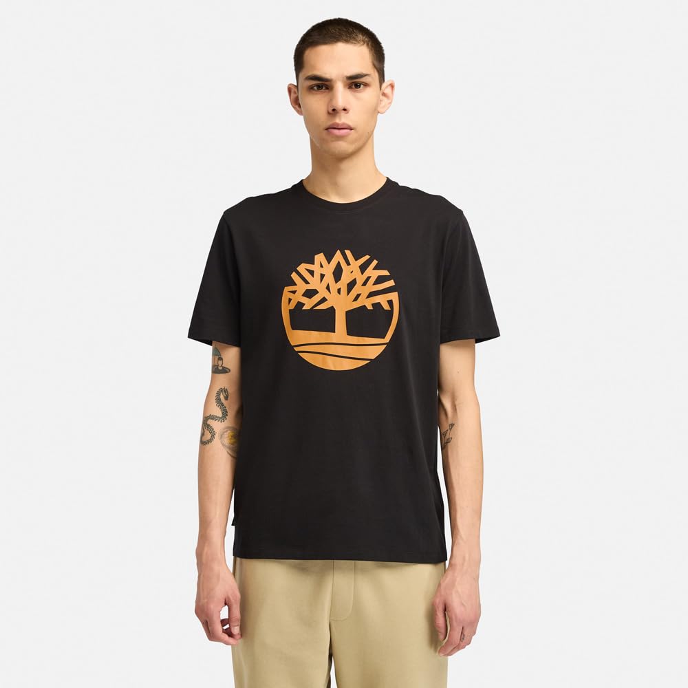 Timberland Men's Short Sleeve Tree Logo T-Shirt, Black/Wheat, Size L (TB0A6281P561)