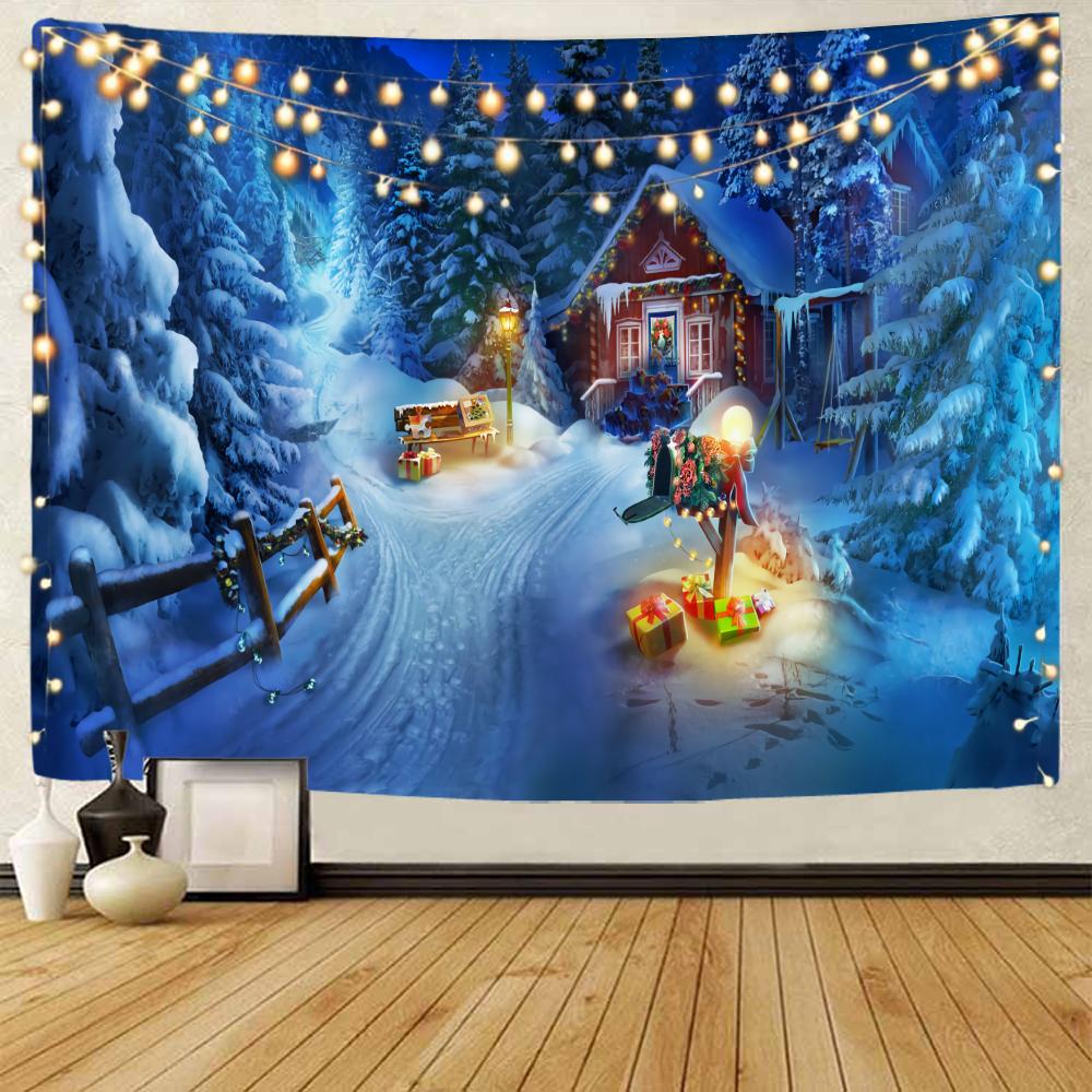 Christmas Snow Scene Santa Claus Tapestry Gift Background Decoration Tapestry Christmas Party Decoration Tapestry