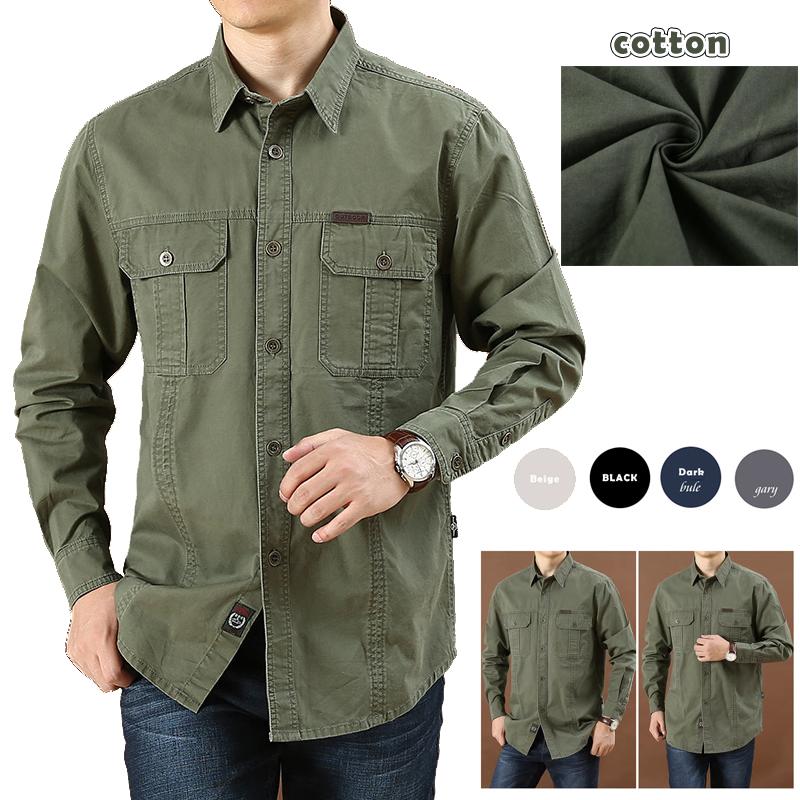 Camisa casual de manga larga para hombre de corte holgado con dos bolsillos en el pecho