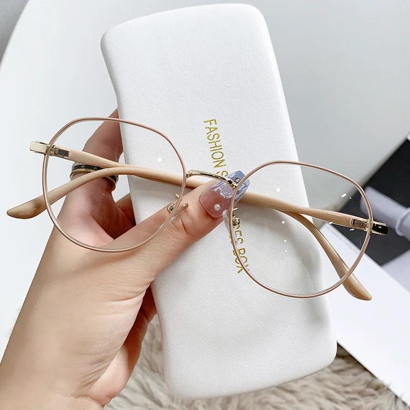 Ins Metal Round Decor Round Glasses Women Anti Blue Light Computer Glasses Black Metal Spectacle Frame 0 Diopter  Glasses