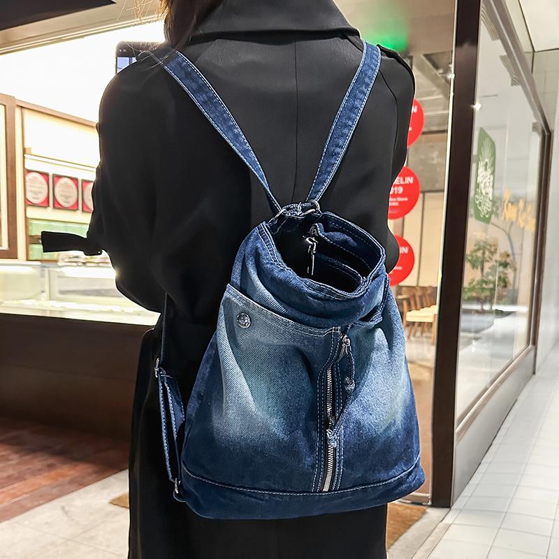 Zaino in Denim da Donna Convertibile in Borsa a Tracolla – Borsa a Spalla in Jeans Lavato Vintage per Viaggi e Uso Quotidiano, Zaino Casual alla Moda con Cerniera