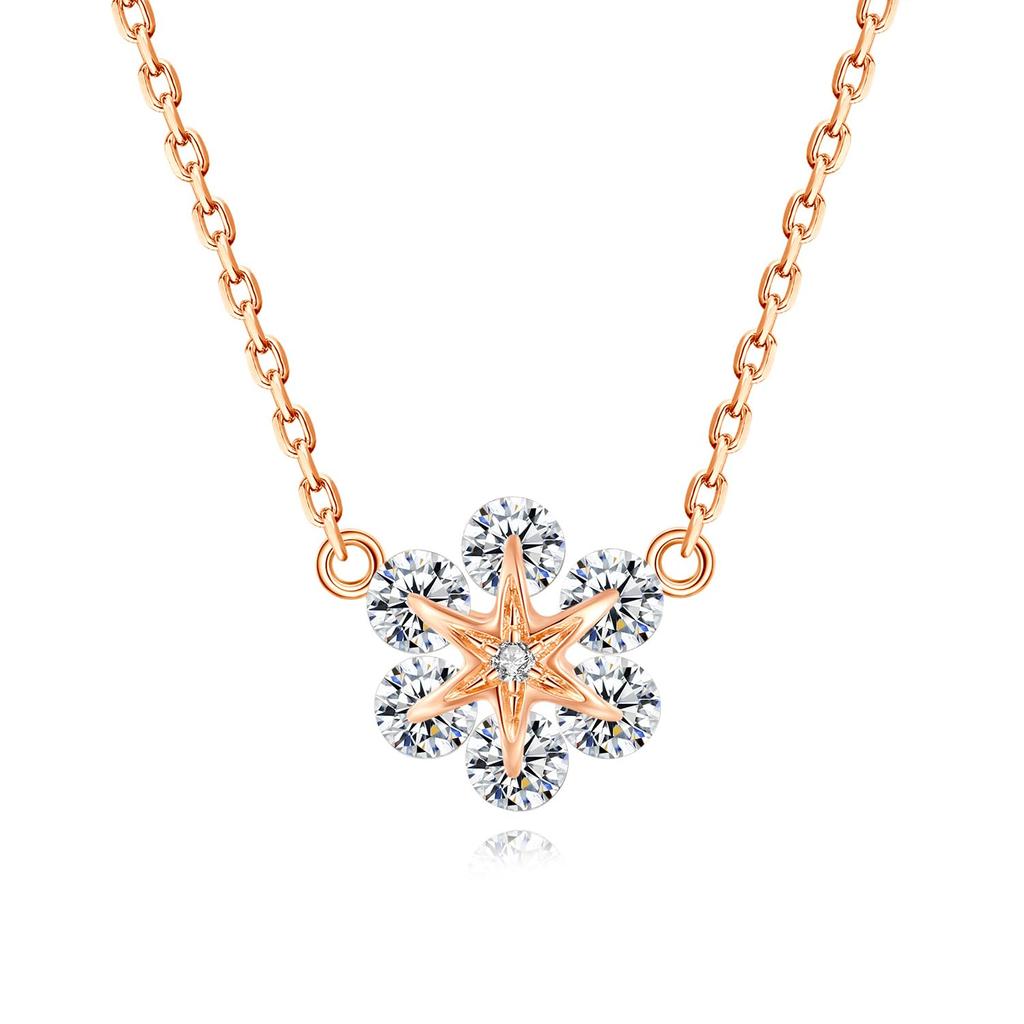 FANCIME Diamond Necklace for 18K Pink 7 Flower and Snow 18K Gold Good Luck Anniversary Gift Wrapping Included Women, Gold, Diamonds, Design, Pendant,