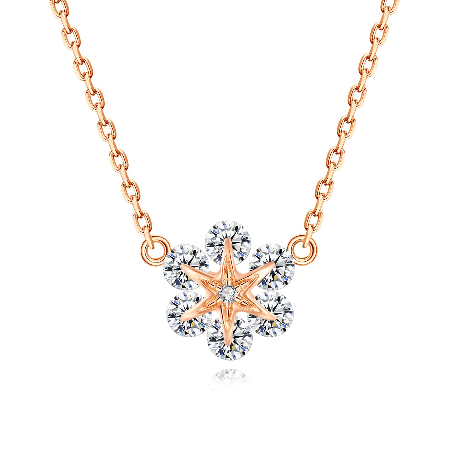 

FANCIME Diamond Necklace for 18K Pink 7 Flower and Snow 18K Gold Good Luck Anniversary Gift Wrapping Included Women, Gold, Diamonds, Design, Pendant,