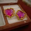 Fashion Classic Pink Color Crystal Heart Stud Earrings For Women Girls Exquisite Design Earrings Jewelry Accessories Gifts