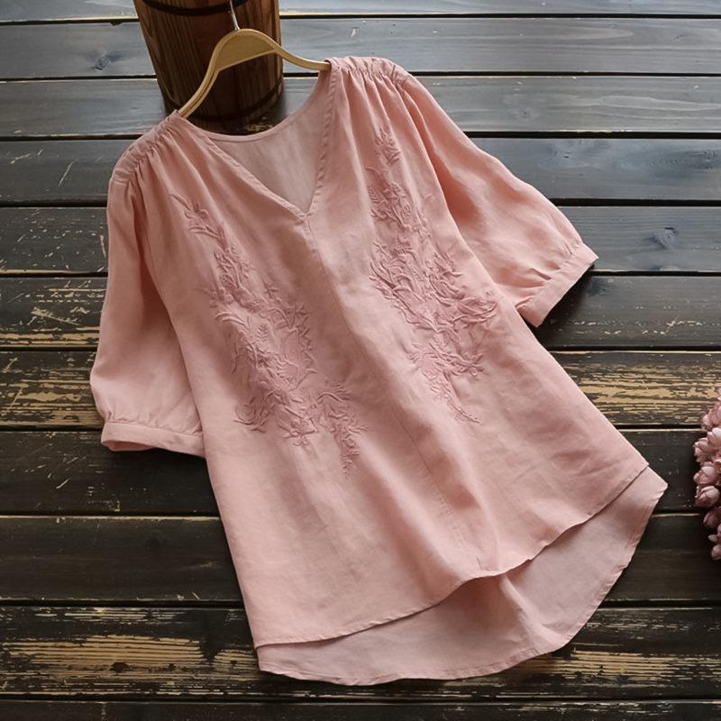 BITCED Women's Fashion Casual Solid Color Print Short Sleeve V Neck Blouses & Shirts