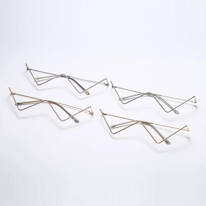 Rhinestone Metal No Lens Half Frame Glasses W Shaped Decorative Glasses Frames Sexy Diamond Eye Glasses Fashion Eyewear INS