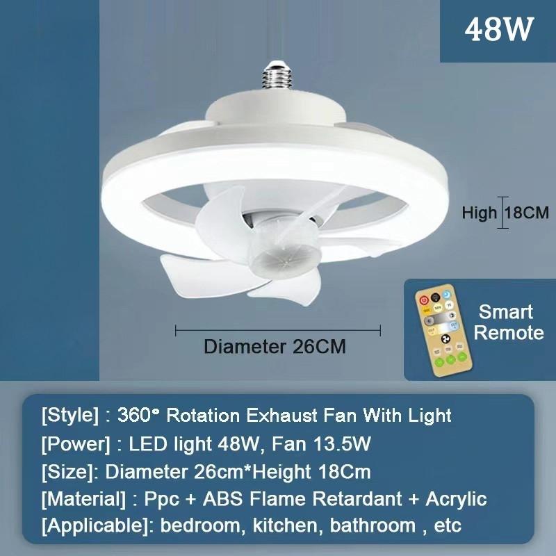 360 ° Rotation Cooling Electric Fan Lamp-Ceiling Fan With Light/Ceiling Fan Light/Toilet Light With Fan Fan With Led Light And Remote Control 48W