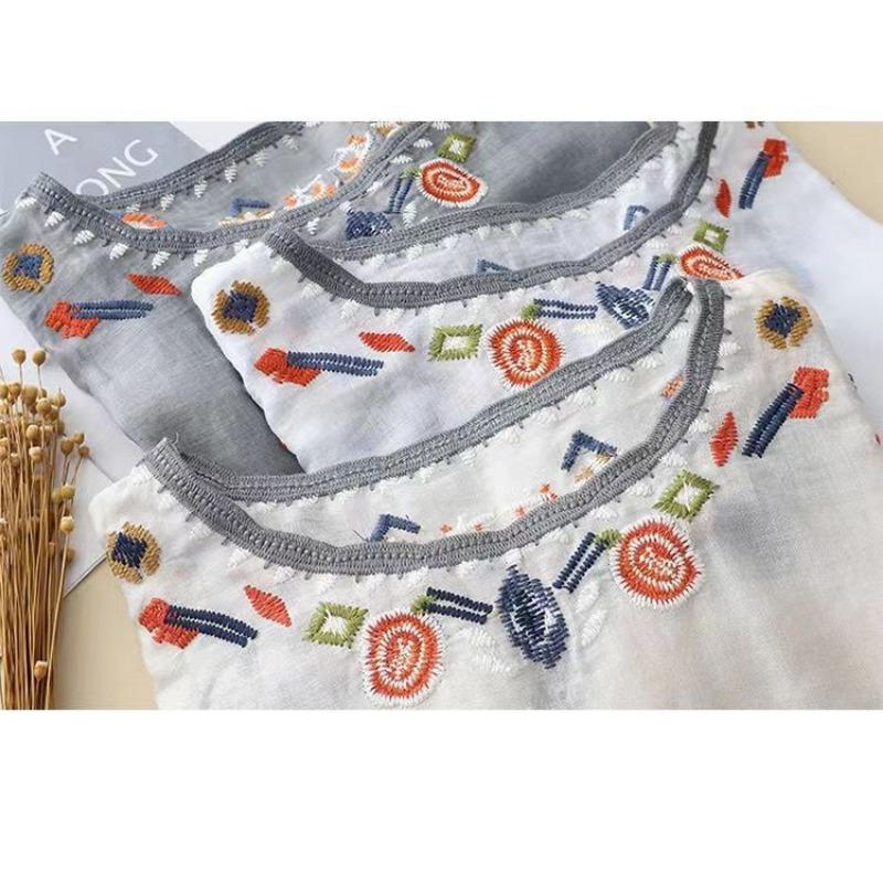 Ethnic Embroidered Loose Fit Summer Women S Blouse