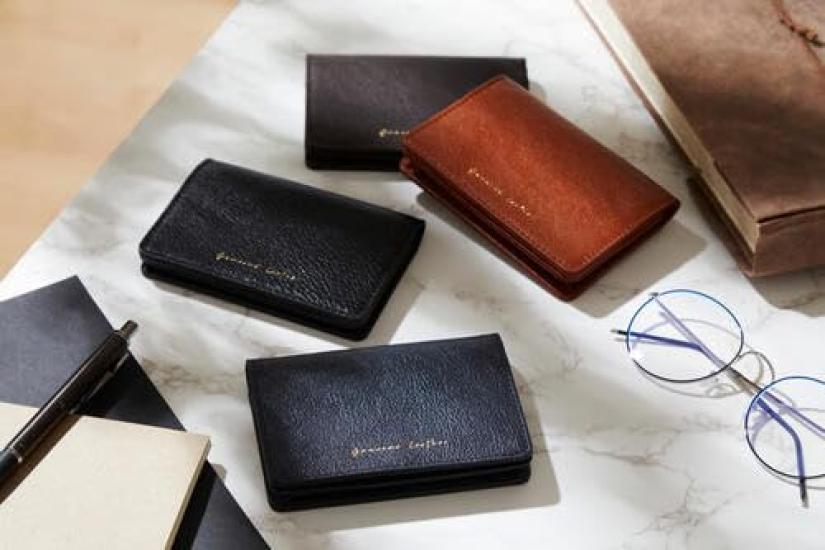 Genuine Genuine Cowhide Card Case Business Card Holder Dark Navy [G Leather]