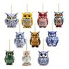 10Pcs Chinese Style Owl Hanging Ornament Farmhouse Rustic Handmade Wooden Owl Decoration Christmas Tree 2D Flat Bird Hanging Decor