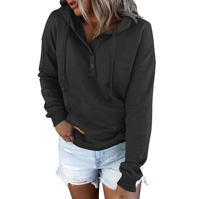 Damen Knopf Tasche Streetwear Sweatshirt Streetwear Hoodies Lässig Kordelzug Langarm Locker Mode Damen Oberteile