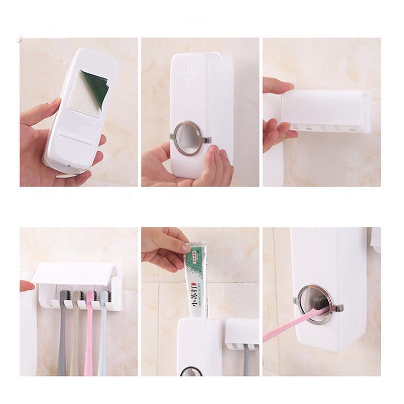 Automatic Toothpaste Dispenser Toothbrush Holder Wall Mount Tooth Brush Storage Rack Bathroom Accessories