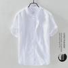 Men's Short-Sleeve Chinese-Style Linen Cotton Shirt - Casual Loose Fit