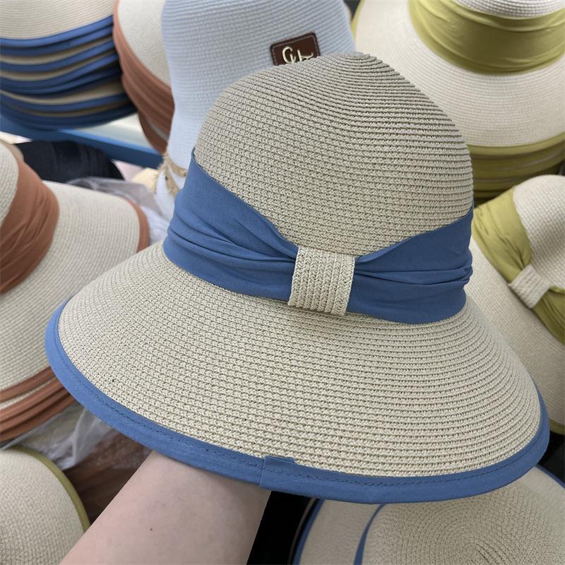 Strohhut Design Farbkombination Eimerhut Lässig Reise Sonnenschutz Meeresufer Sonnenschutz Urlaub Sonnenhut Damen