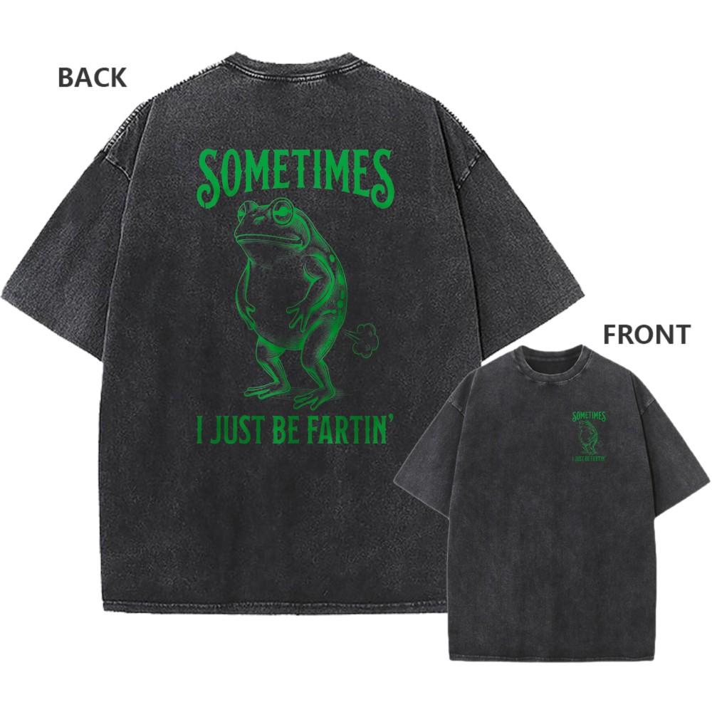 Mens Vintage Oversized Washed TShirt Retro Funny Frog Humor Graphic Casual Tee