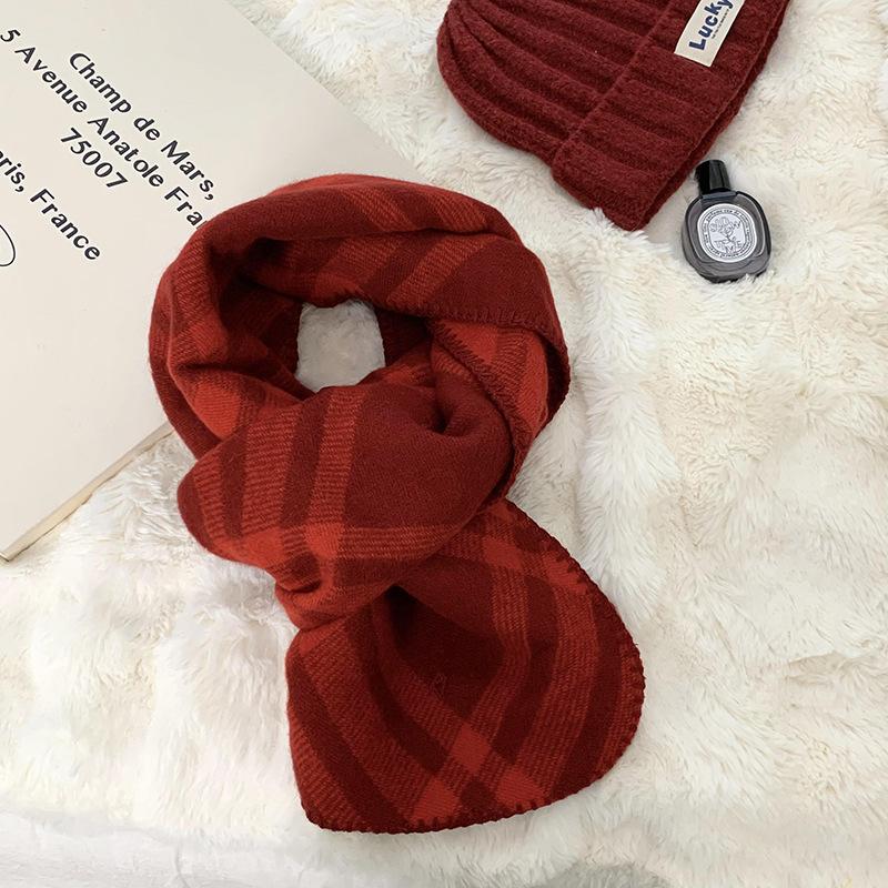 Scarf Women's Winter Color Rhombus Warm Thickened Knitted Shawl Double-sided Hemming Scarf