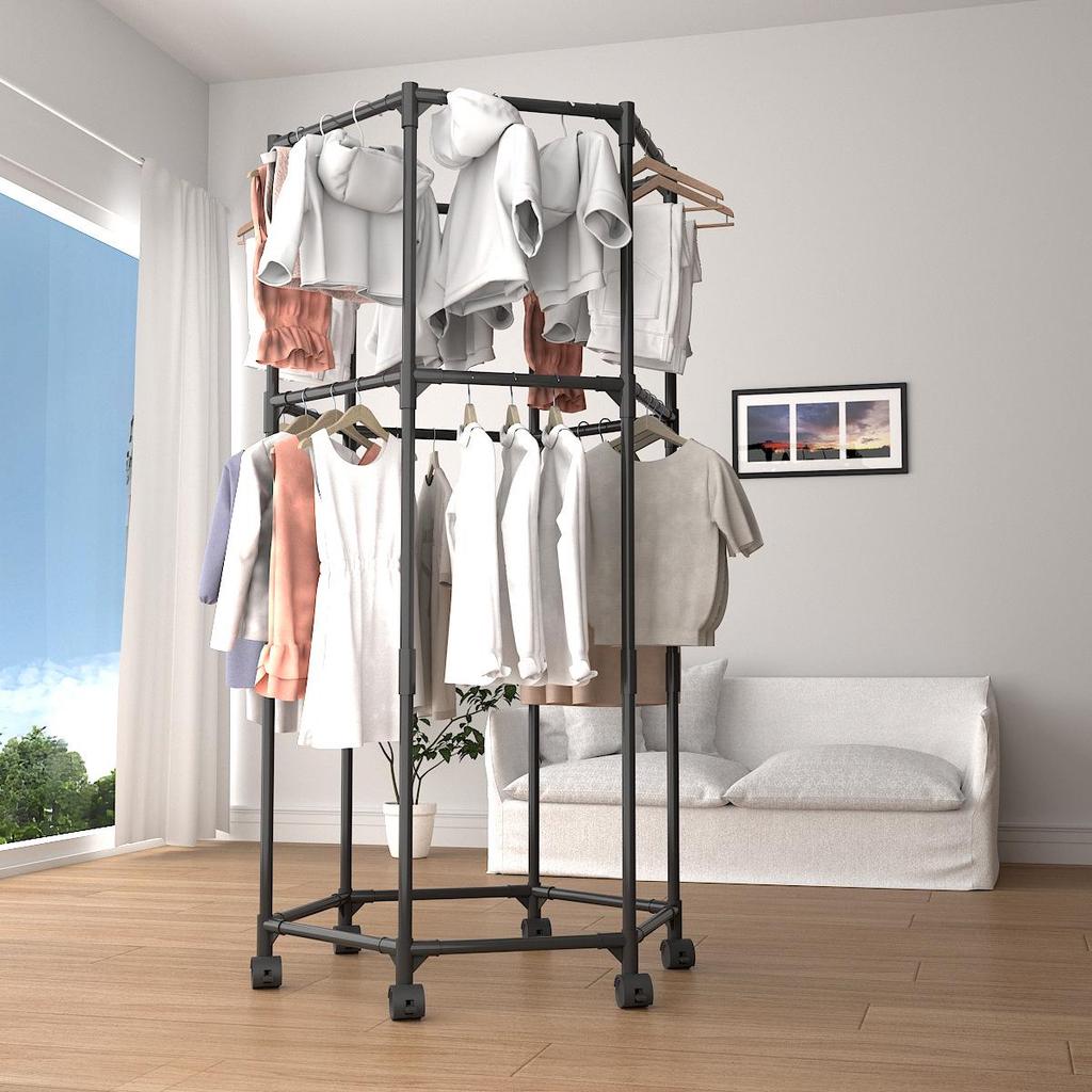 Freestanding Indoor Rolling Clothes and Coat Rack with Hanger and Drying Features