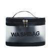 Gowloz Transparent and PU Waterproof Cosmetic Wash Bag (Black, Square Shape) - Travel Toiletry Organizer Pouch with Zipper & Handle for Makeup & Ski