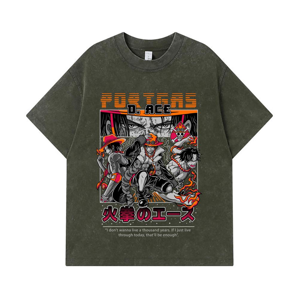 275 GSM Washed T-shirts 100% Cotton One Piece V17 Ace Print Unisex Heavy Cotton T Shirt S