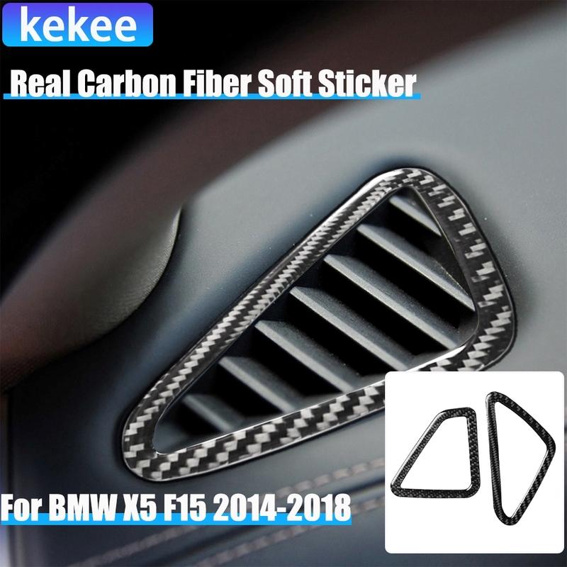 Real Carbon Fiber Car Accessories Dashboard Air Vent Decorative Cover Soft Sticker For BMW X5 F15 2014-2018 X6 F16 2015-