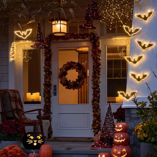 Halloween LED Bat Decoration Spooky Light Up Flying Bat Ornament for Holiday Indoor Outdoor Porch Tree Yard Lawn Decoration