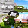 Miniature Garden Bench Set Durable Resin White Chair And Brown Table Micro Landscape Decor