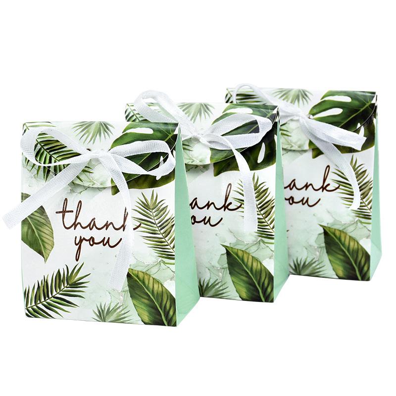 20/50Pcs Thank You Candy Gift Box Green Leaf Cookie Chocolate Packaging Bag Wedding Favors for Guest Birthday Party Decor Supply