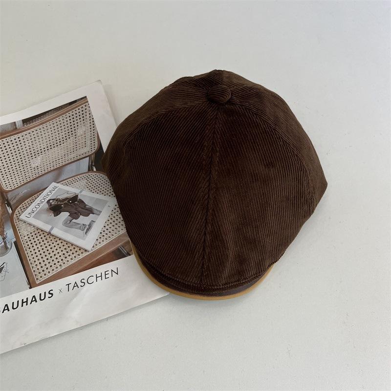 Retro Old Forward Hat Fashion Beret Autumn and Winter Avant-garde Corduroy Thermal Cap