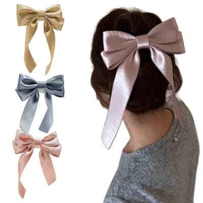Hairpin French Style Satin Long Ribbon Bow Decor Anti-slip Teeth Back Head Hair