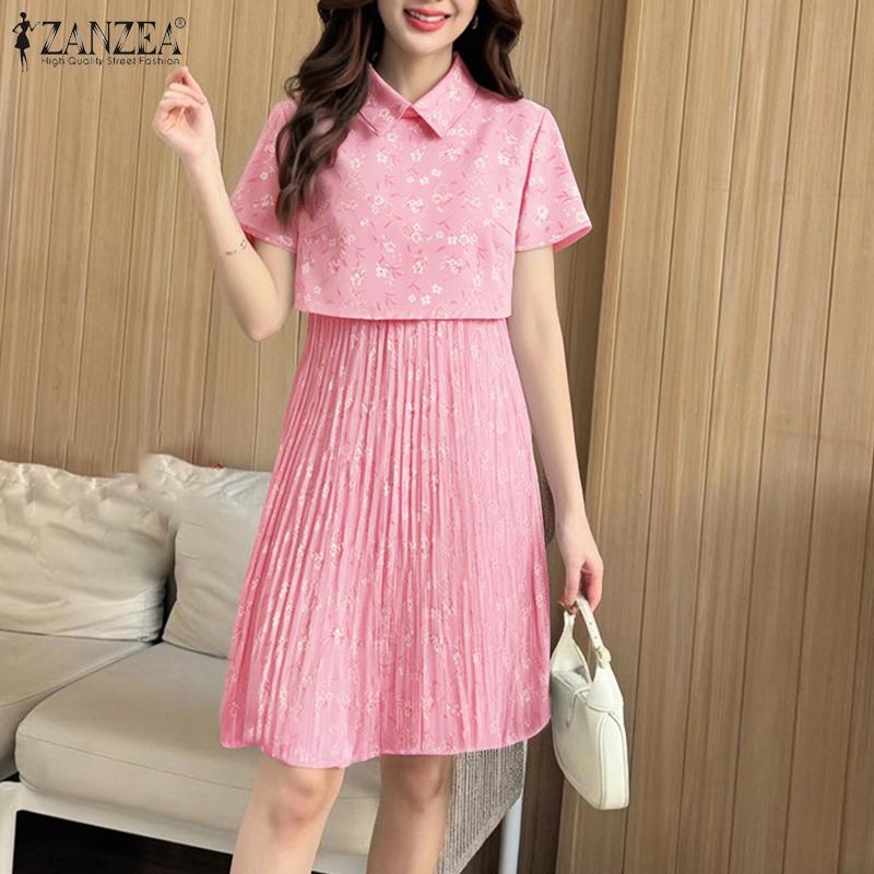 ZANZEA Women Short Sleeve Blouse and Tank Dress Summer Two Piece Suit Sets