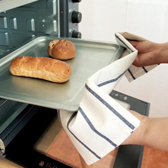 Kitchen Dish Towel Absorbent Quick Drying Tea Towel Blue Grid Striped Lint-Free Reusable Wipe Towel for Tableware Glassware Cookware