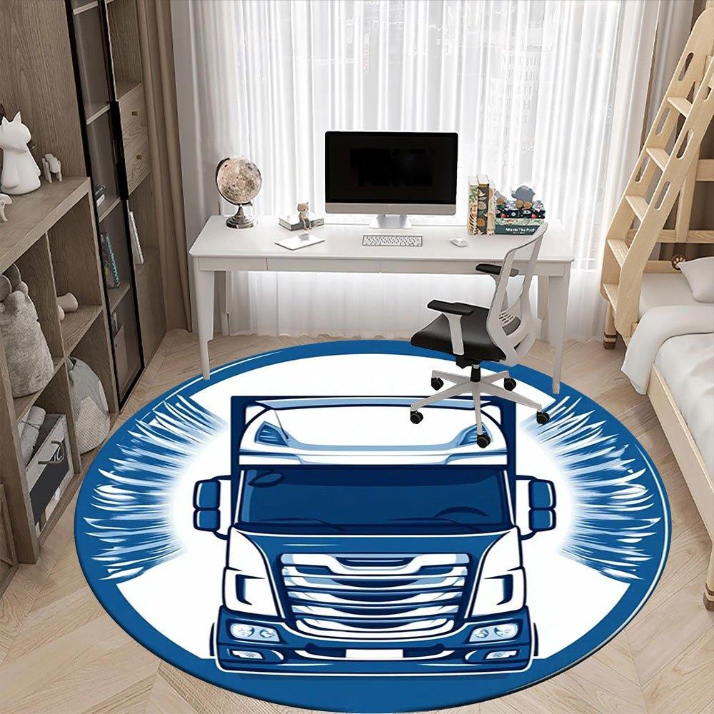 Truck Logo Sticker: Modern Design for Vehicle EnthusiastsRound Non-Slip Chair Mat Chair Carpet for Office Rugs for Office Decor Gift For Valentine's D