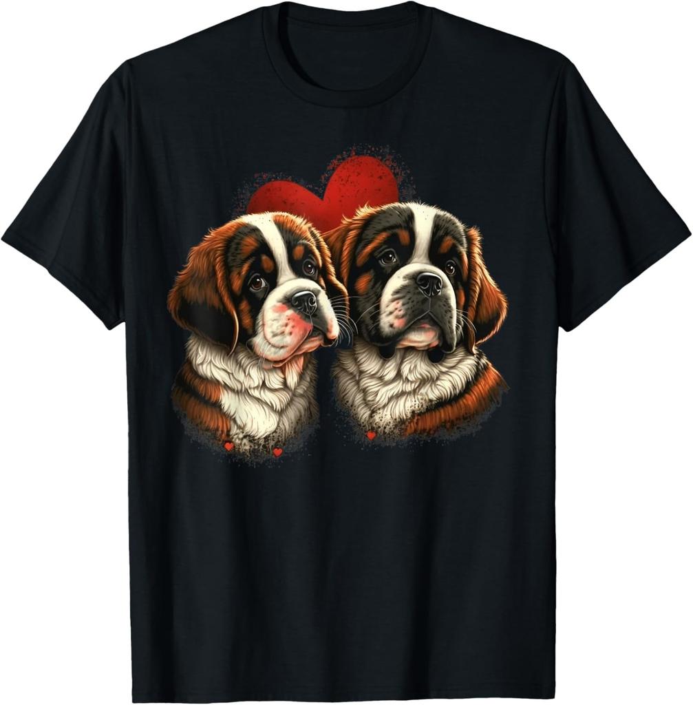 Two St Bernard Valentines Day Love on Couple Saint Bernard T-Shirt