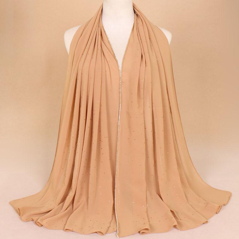 Plain Pearl Bubble Chiffon Gold Diamond Glitter Instant Hijab Shawl Lady Wraps and Scarves Headband Arab Maxi Muslim Sjaal