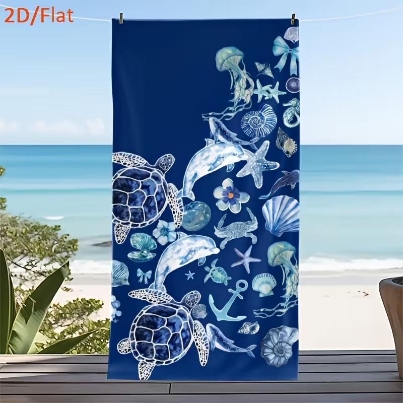Cute Cartoon Fish Print Beach Towel Quick Dry Lightweight Absorbent Soft Sandproof Pool Towel for Summer Vacation