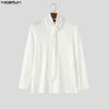 INCERUN Men Long Sleeve with Tie Detail Slim Fit Casual Knit Ribbed Tops Pullovers